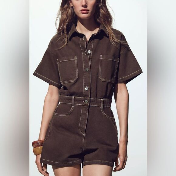 ZARA Z1975 SHORT SLEEVE DENIM JUMPSUIT - Picture 3 of 9